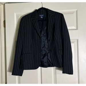 Ann Taylor Women's Pinstripe Blazer Black Size 8 Career Work Suit Jacket Trendy